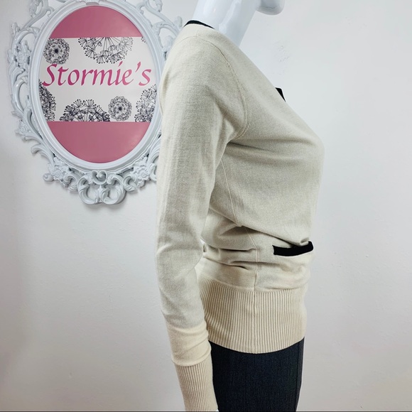 Ann Taylor / Cream Black Surplice Sweater - Picture 3 of 7